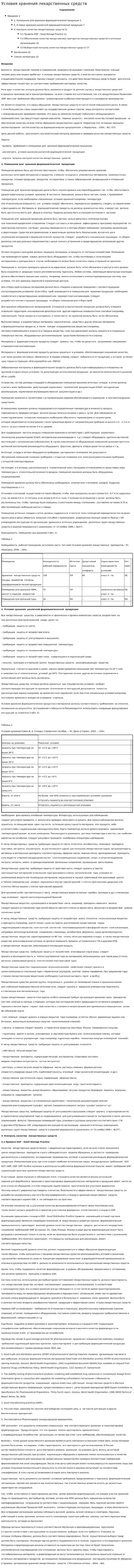 Условия хранения лекарственных средств