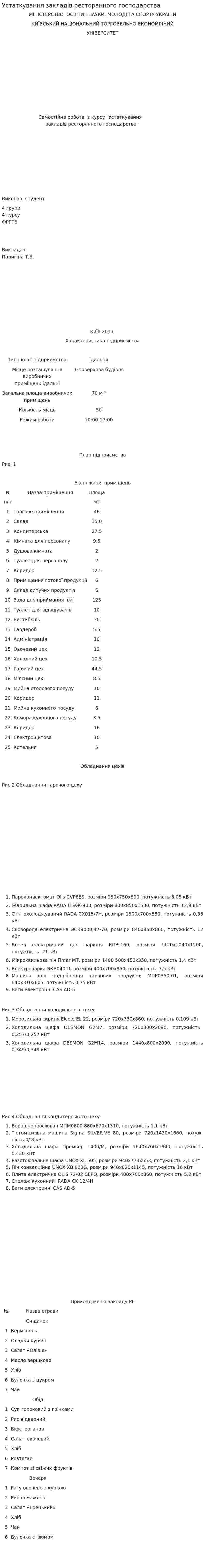 Устаткування закладів ресторанного господарства