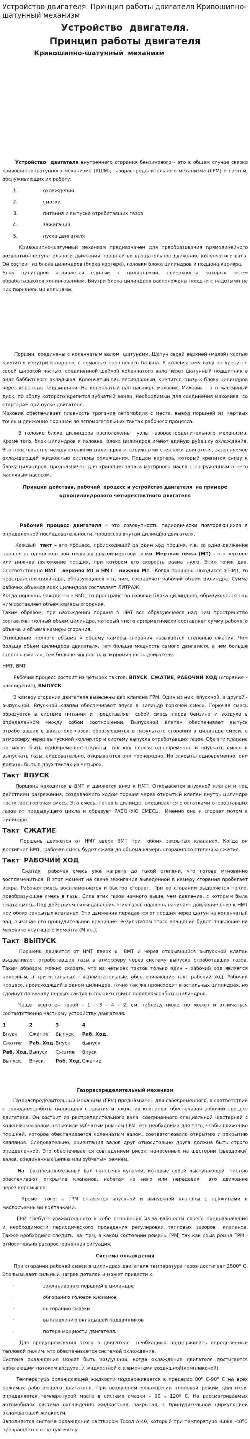 Устройство двигателя. Принцип работы двигателя Кривошипно-шатунный механизм