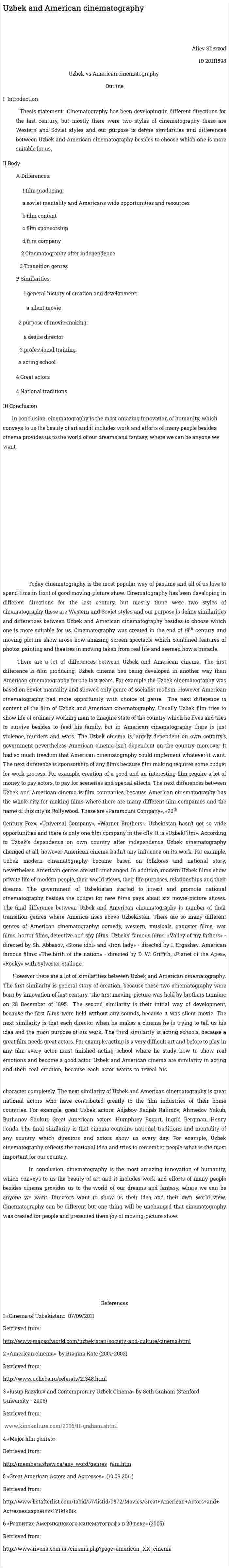 Uzbek and American cinematography