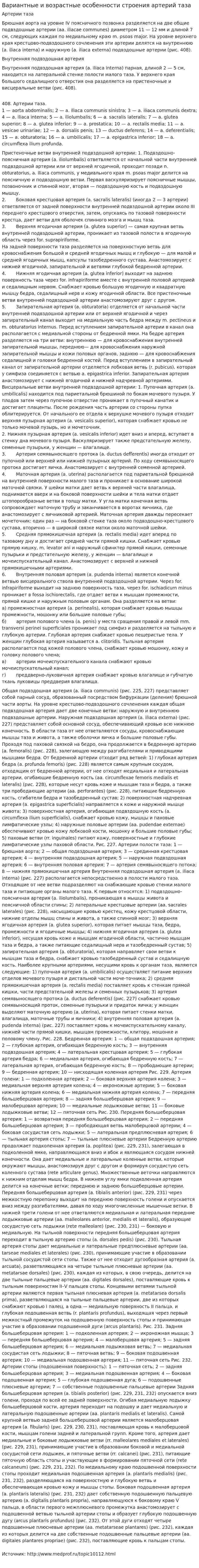 Вариантные и возрастные особенности строения артерий таза
