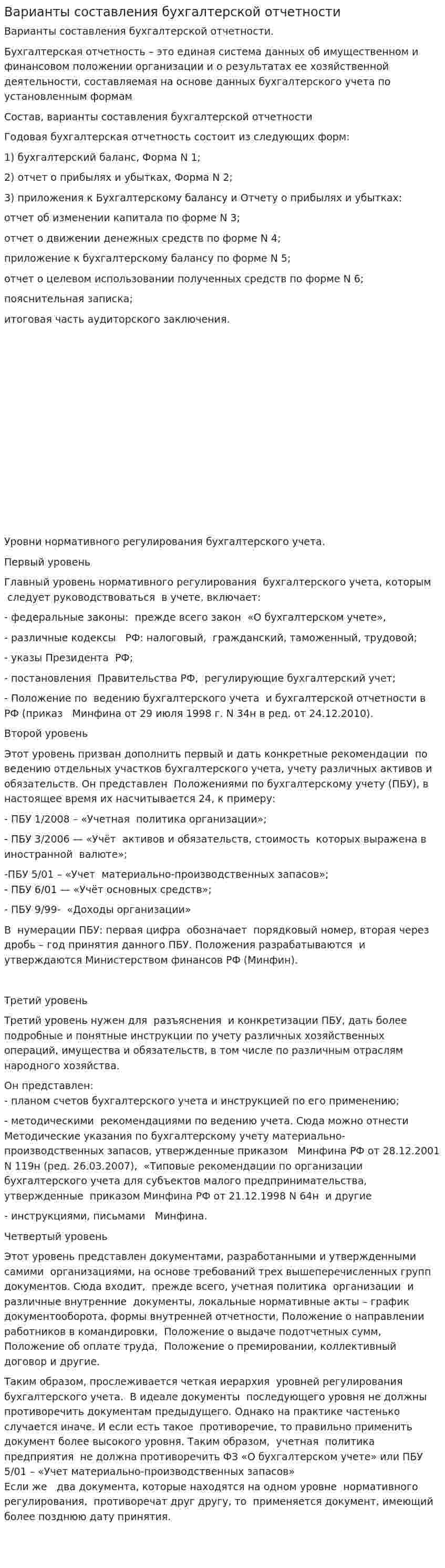 Варианты составления бухгалтерской отчетности