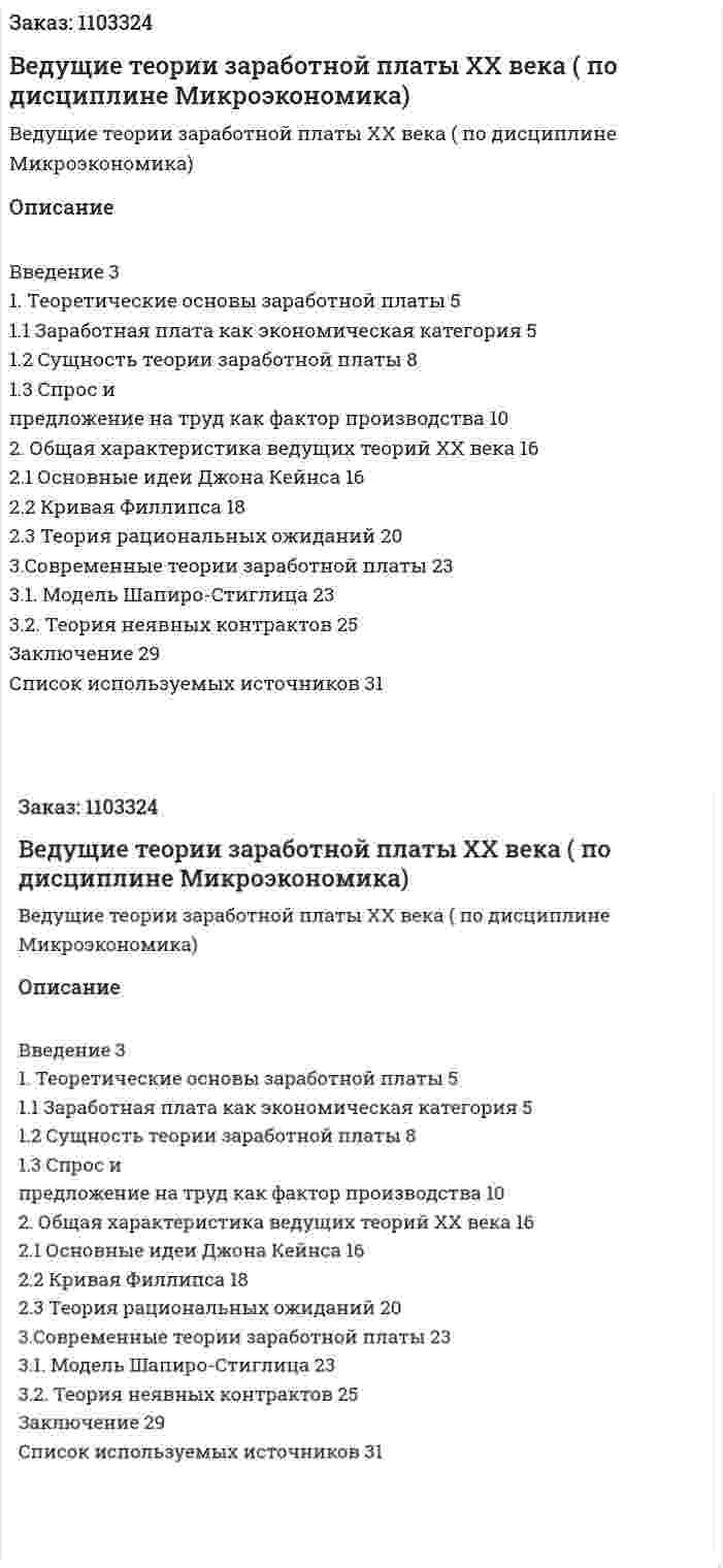 Ведущие теории заработной платы XX века (Курсовая работа по дисциплине Микроэкономика) 