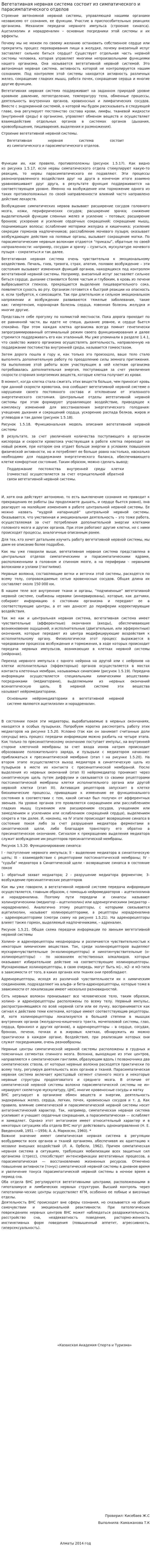 Вегетативная нервная система состоит из симпатического и парасимпатического отделов