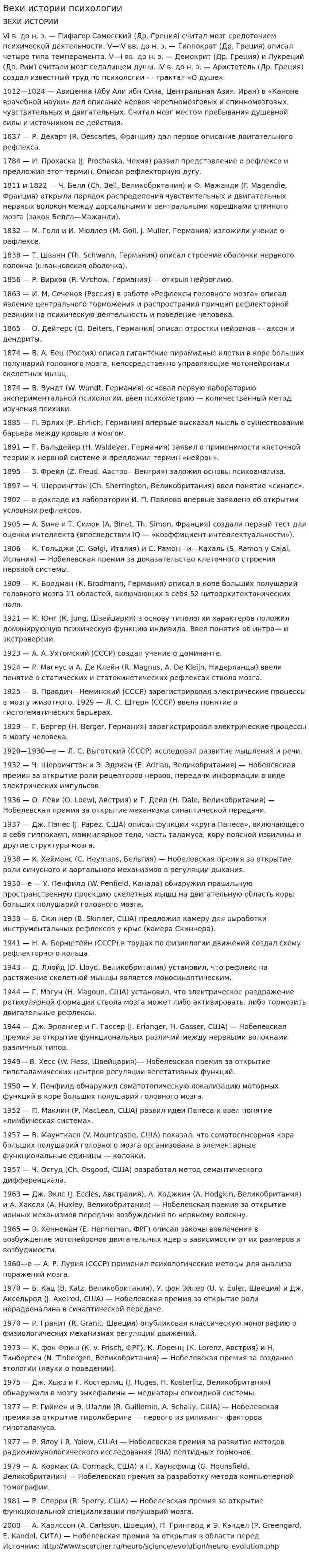 Вехи истории психологии