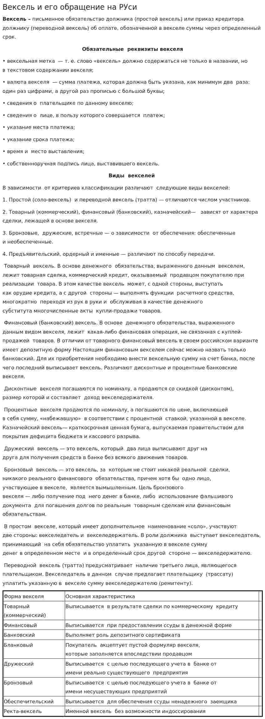 Вексель и его обращение на РУси