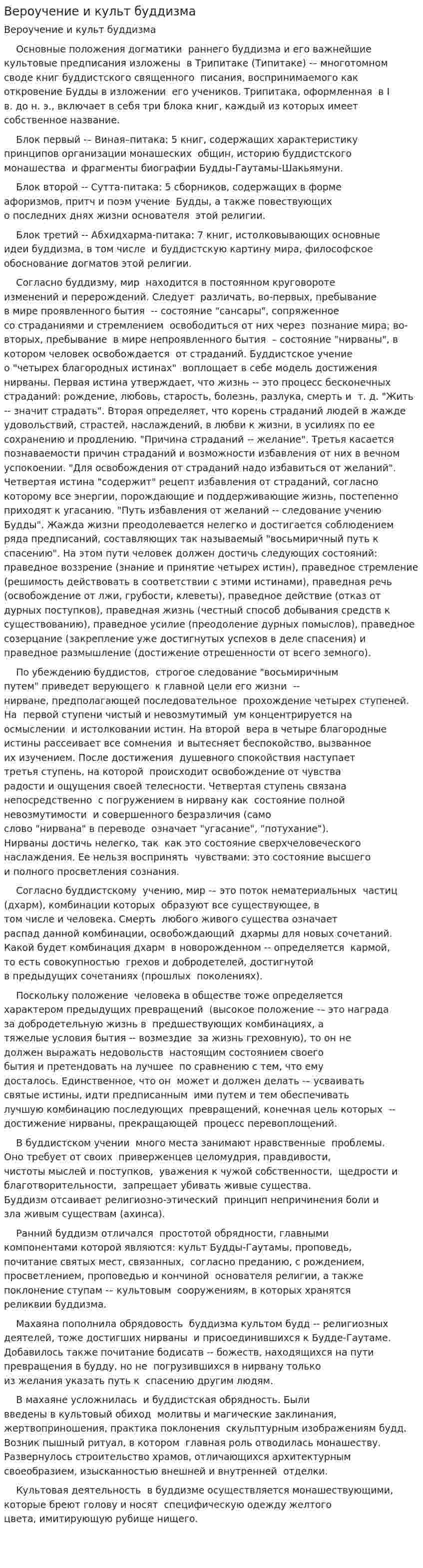 Вероучение и культ буддизма