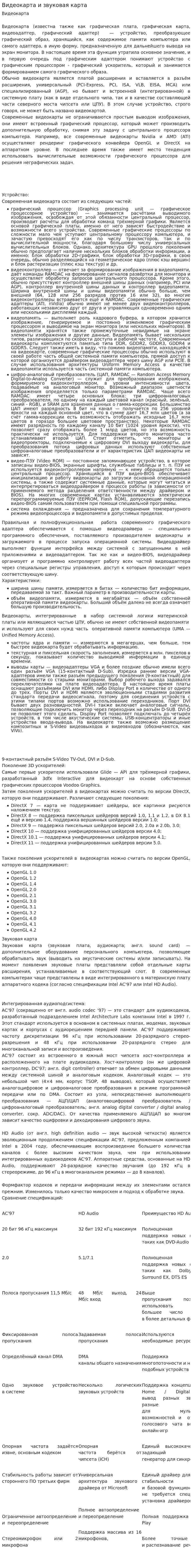 Видеокарта и звуковая карта