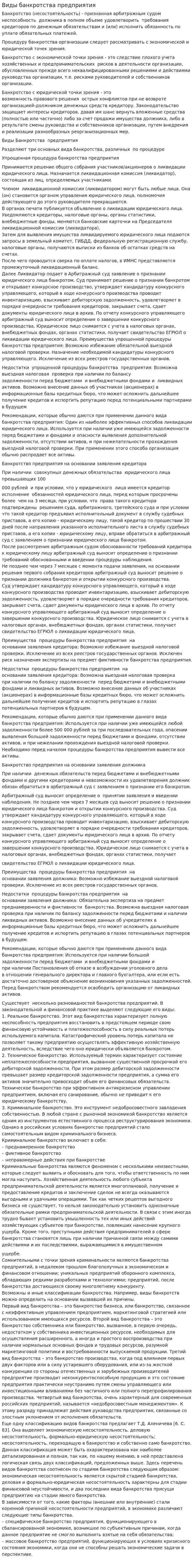 Виды банкротства предприятия