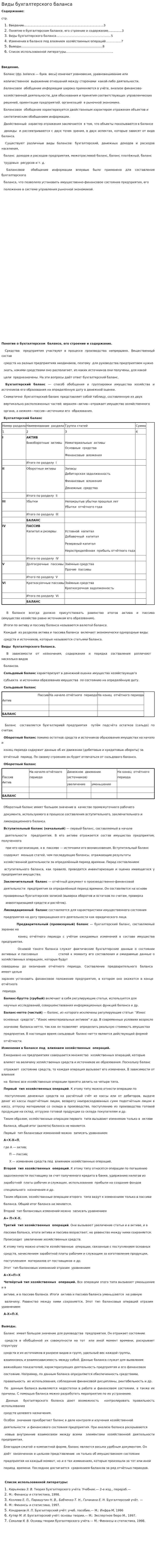 Виды бухгалтерского баланса
