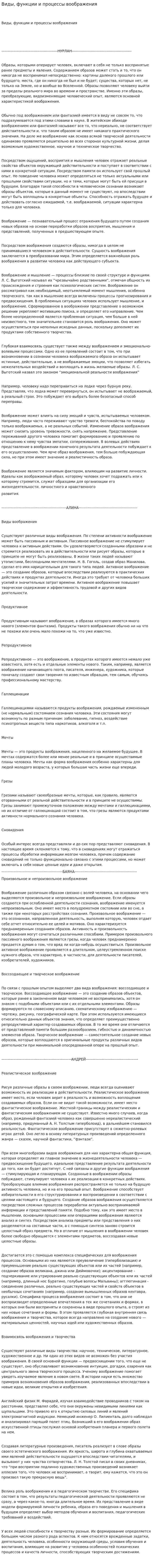Виды, функции и процессы воображения