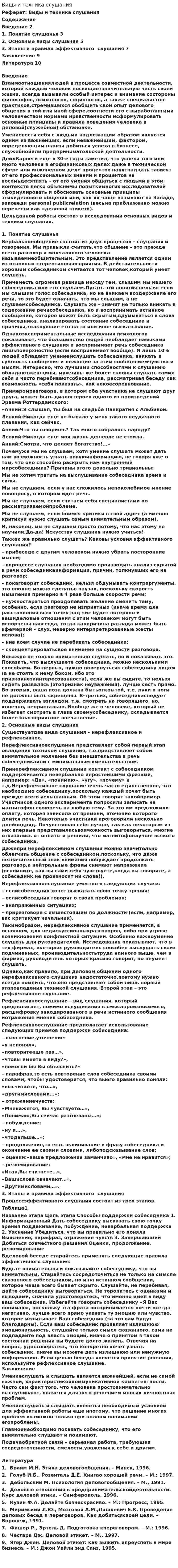 Виды и техника слушания