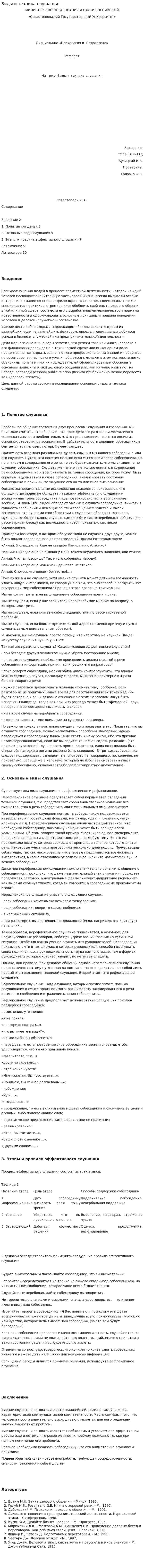 Виды и техника слушанья