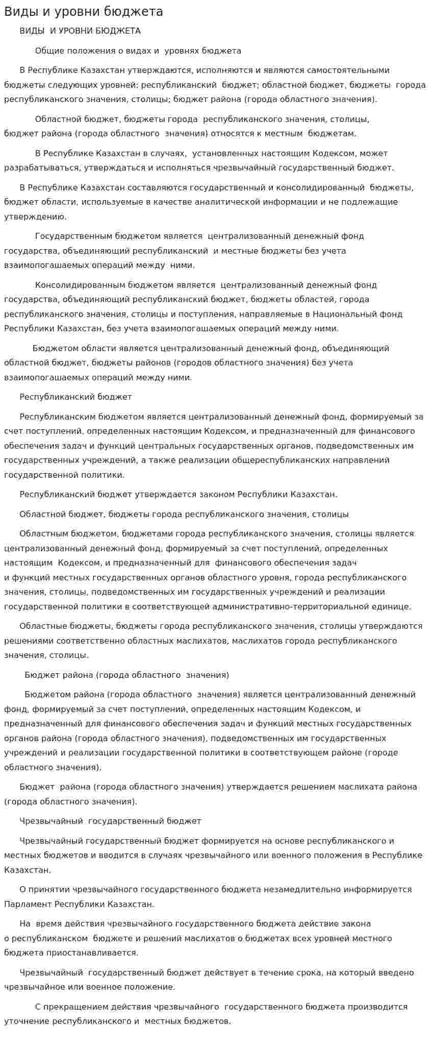 Виды и уровни бюджета