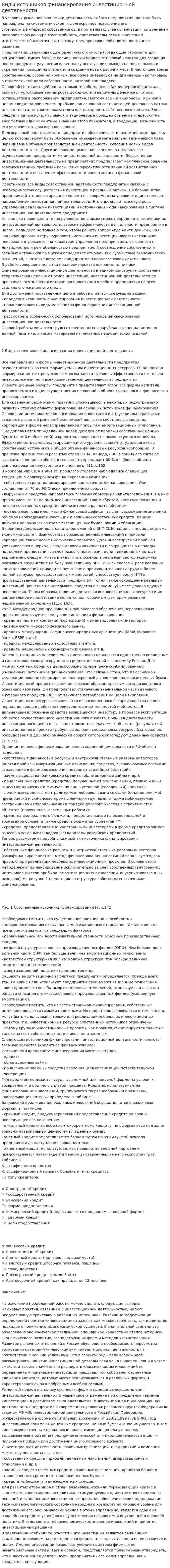 Виды источников финансирования инвестиционной деятельности