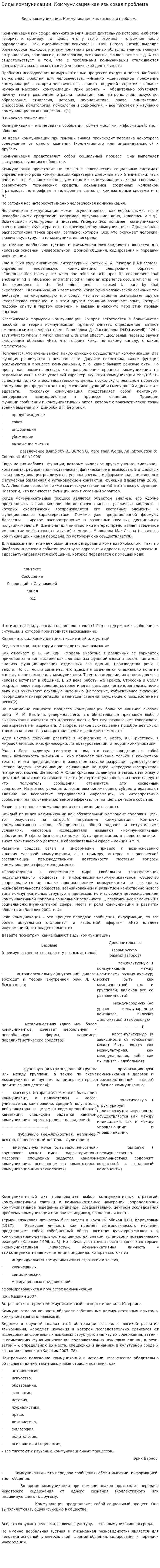 Виды коммуникации. Коммуникация как языковая проблема