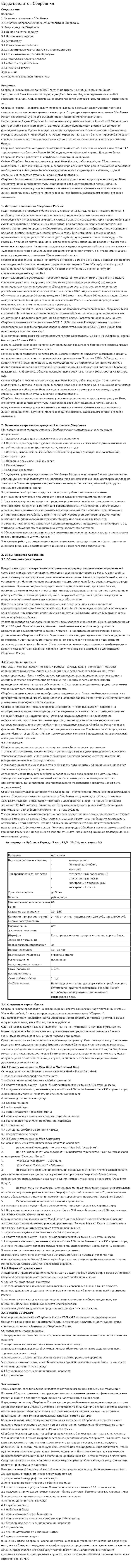 Виды кредитов Сбербанка