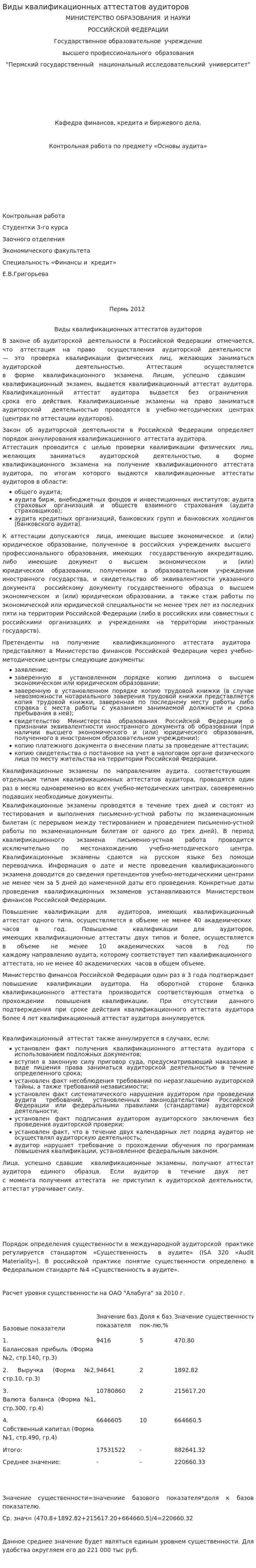 Виды квалификационных аттестатов аудиторов