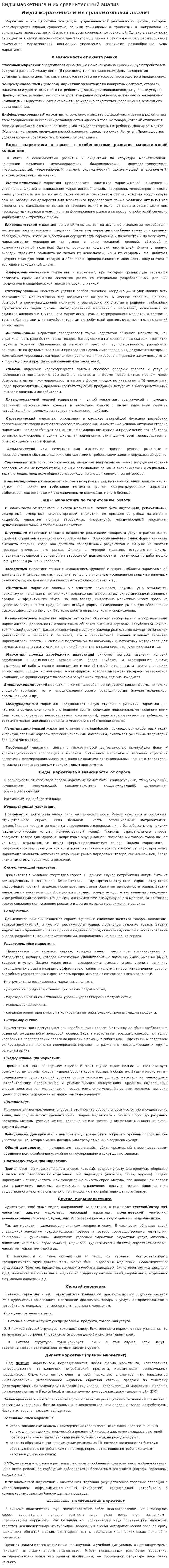 Виды маркетинга и их сравнительный анализ