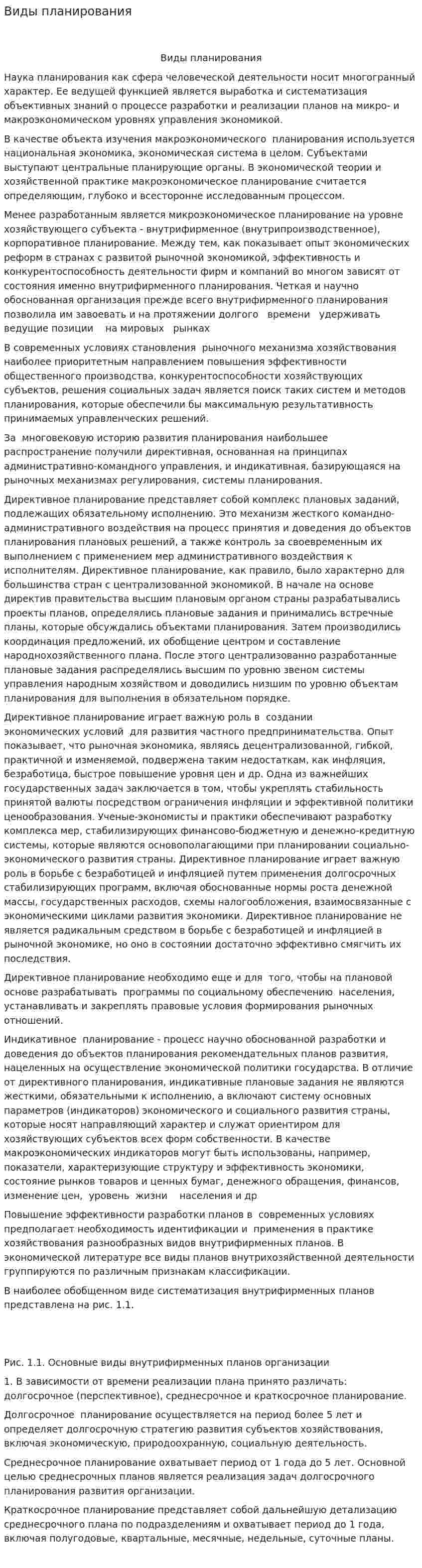 Виды планирования. 2