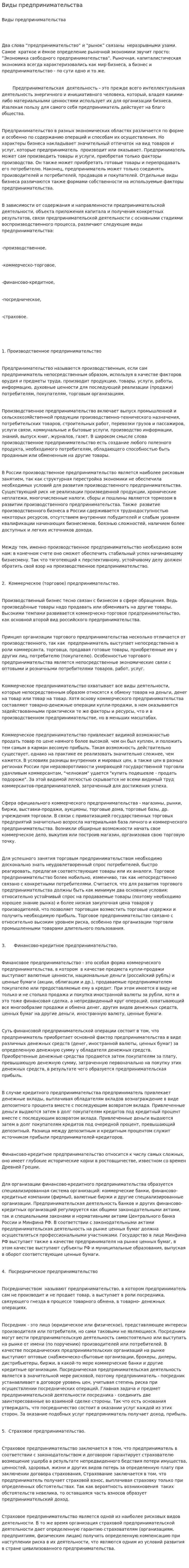 Виды предпринимательства