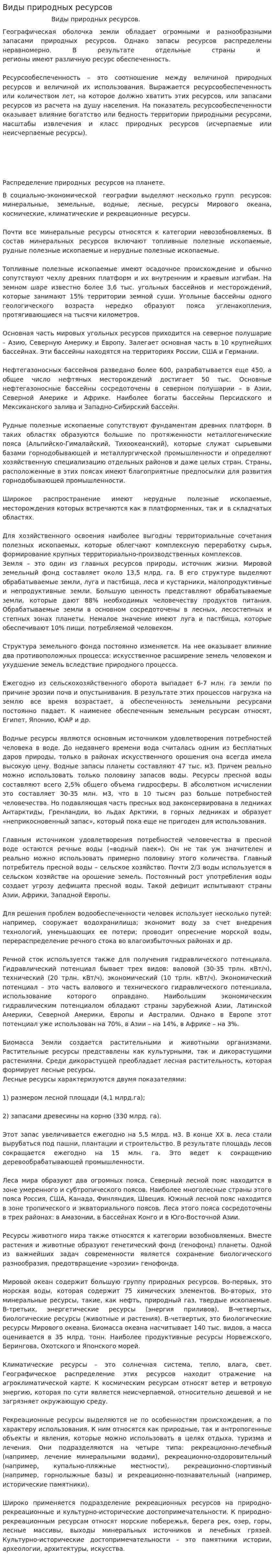 Виды природных ресурсов