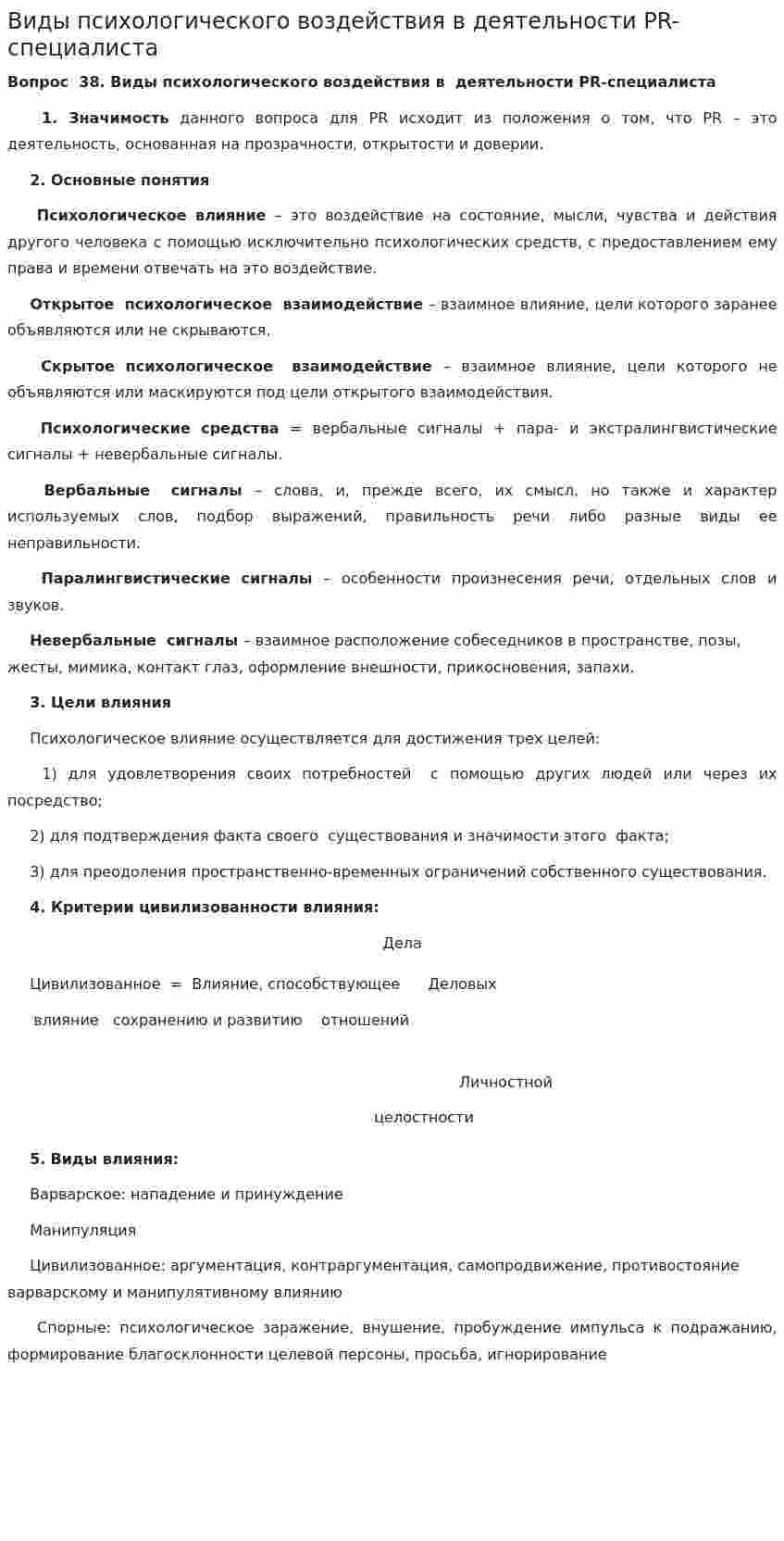 Виды психологического воздействия в деятельности PR-специалиста