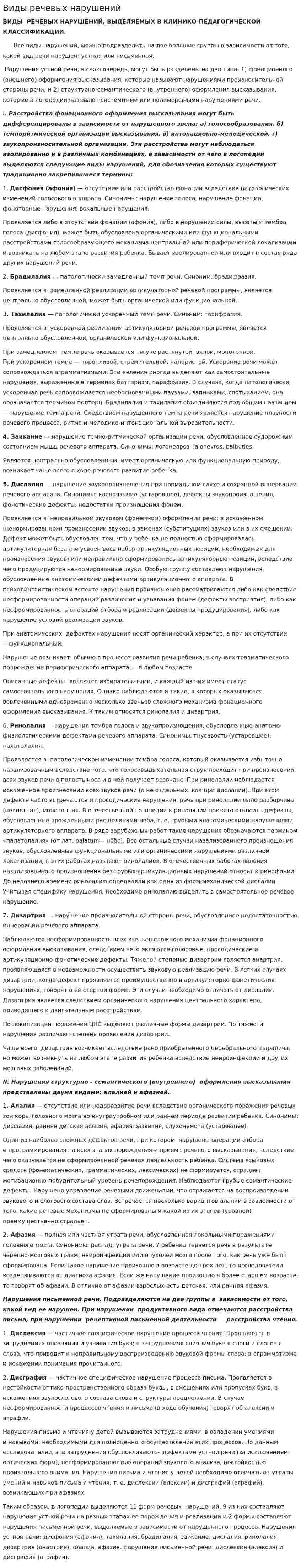 Виды речевых нарушений. 2