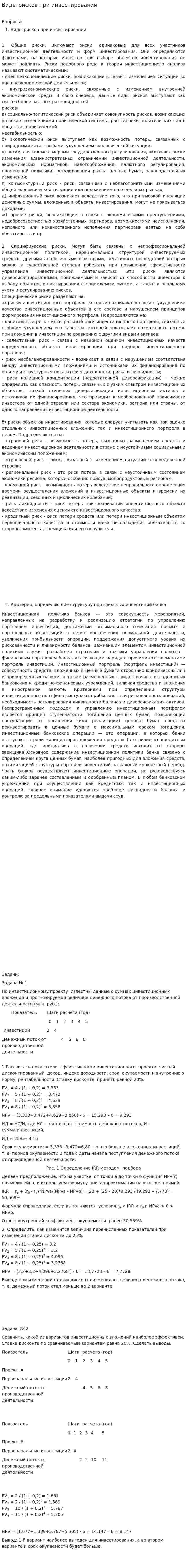 Виды рисков при инвестировании