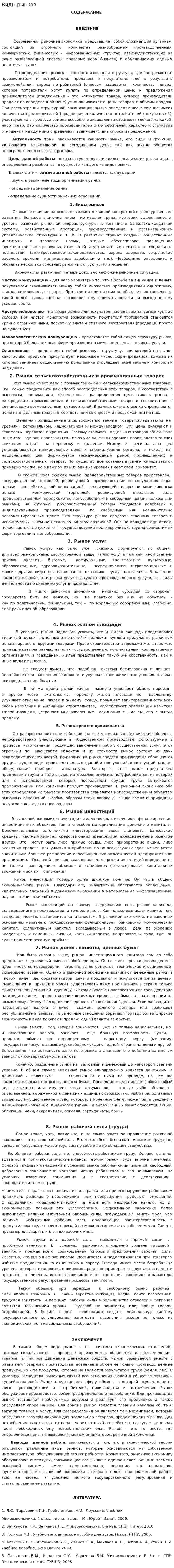Виды рынков. 2