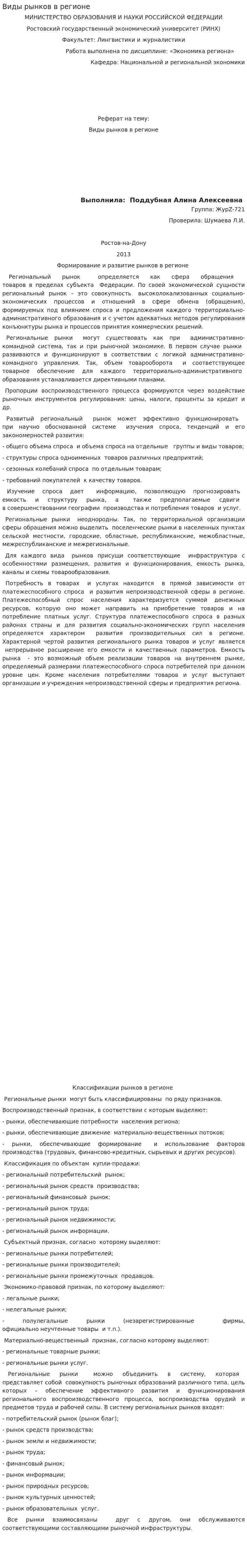 Виды рынков в регионе. 2