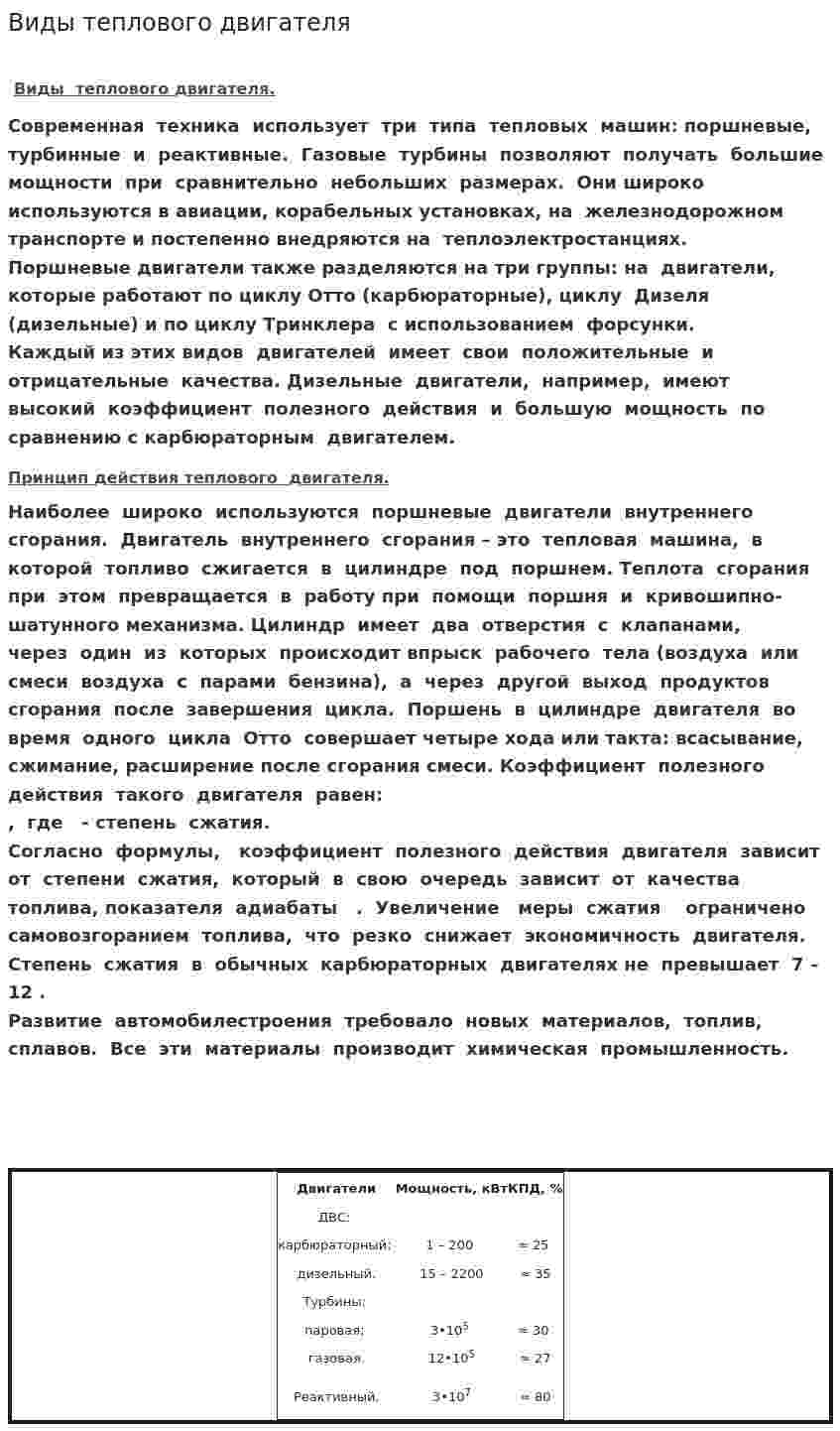 Виды теплового двигателя
