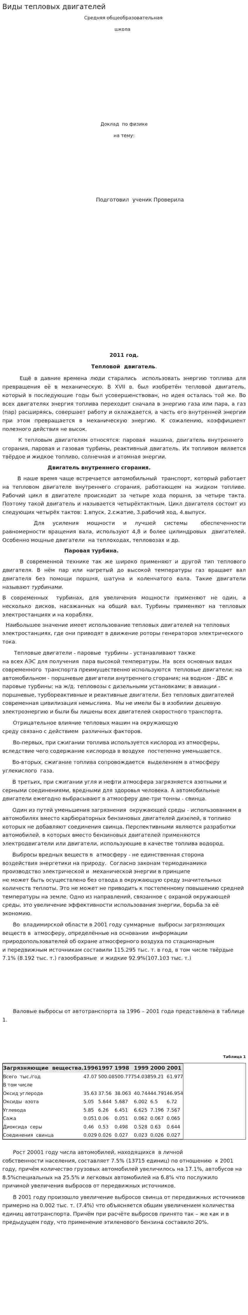 Виды тепловых двигателей