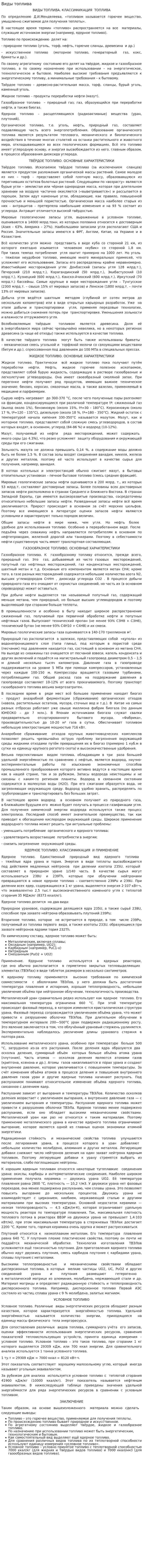 Виды топлива