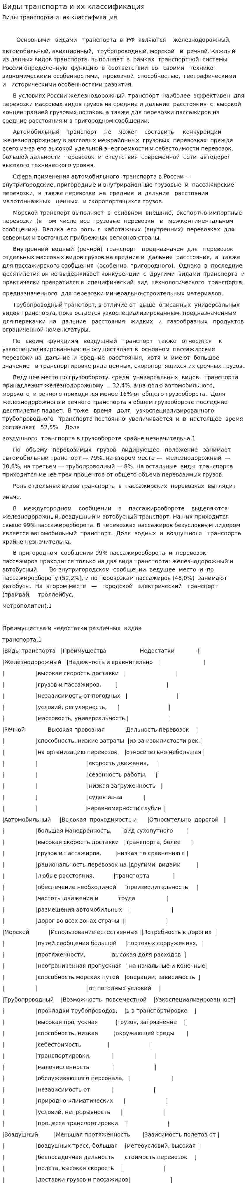Виды транспорта и их классификация