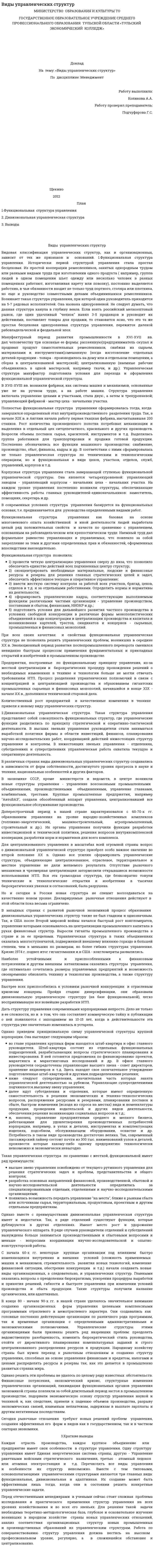 Виды управленческих структур