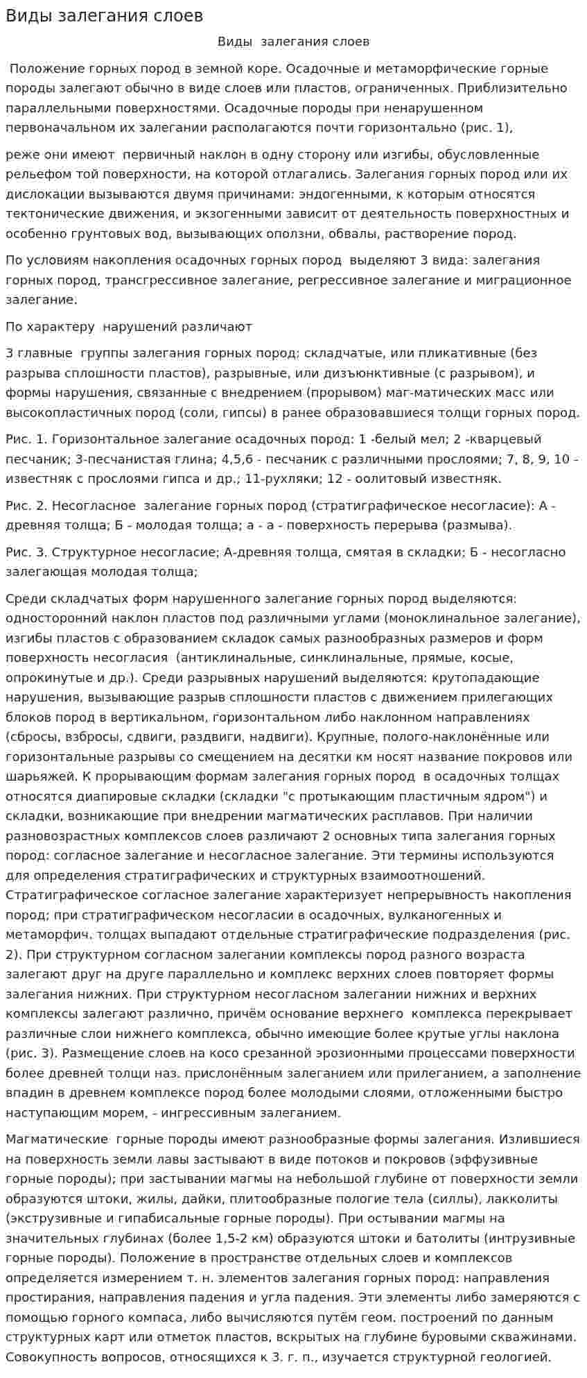 Виды залегания слоев