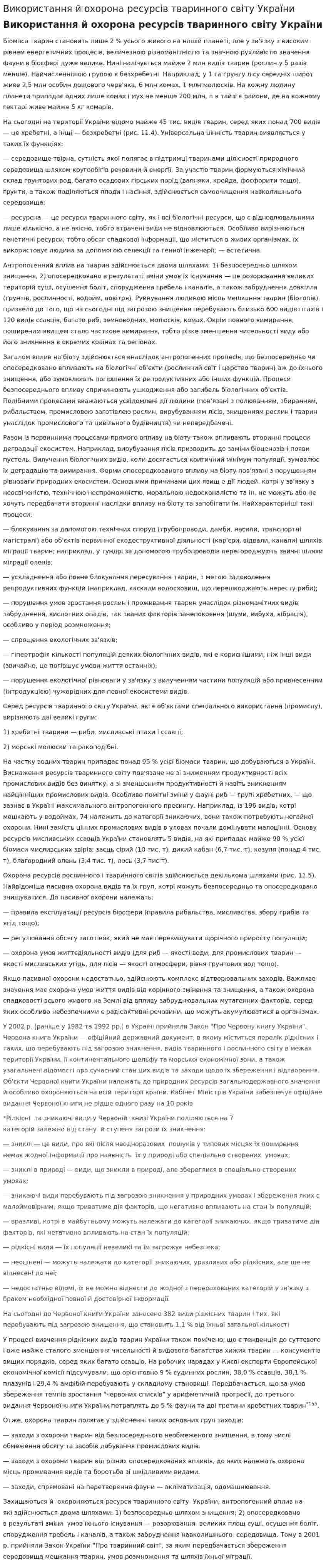 Використання й охорона ресурсів тваринного світу України