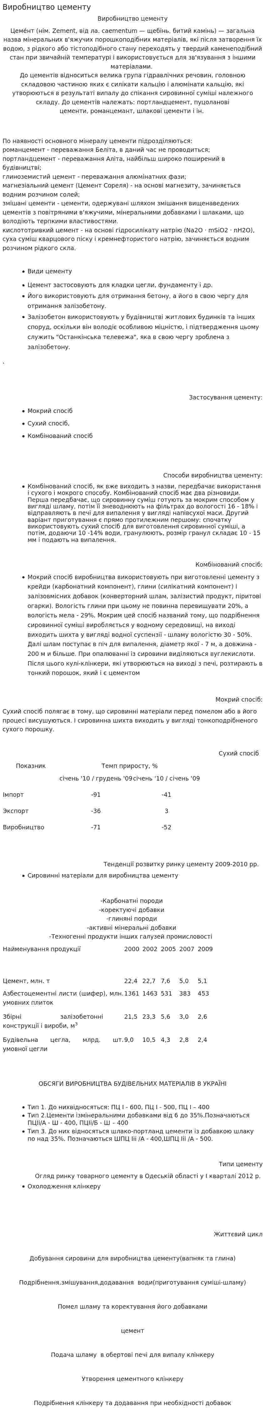 Виробництво цементу