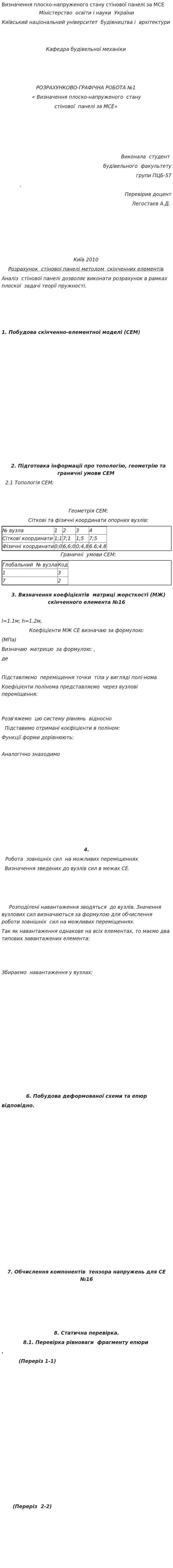 Визначення плоско-напруженого стану стінової панелі за МСЕ