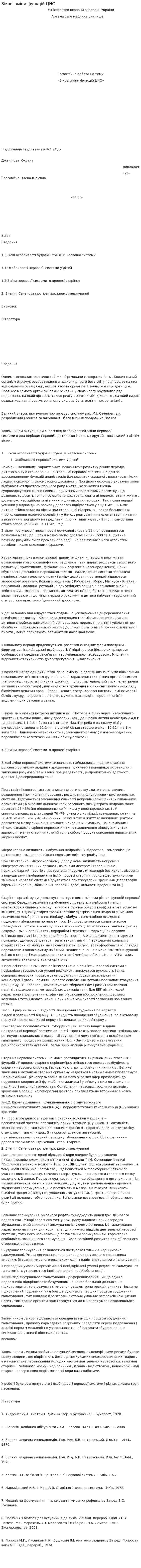 Вікові зміни функцій ЦНС
