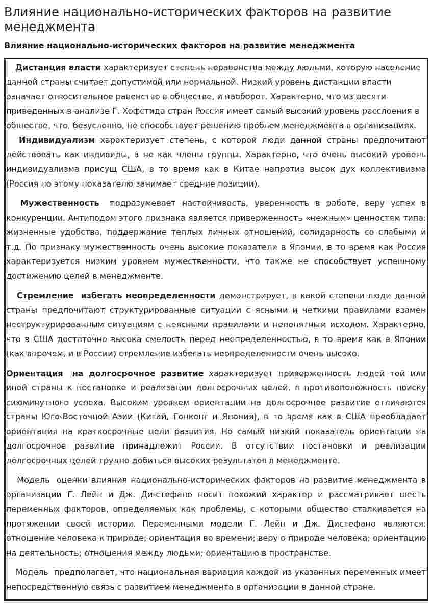 Влияние национально-исторических факторов на развитие менеджмента. 3