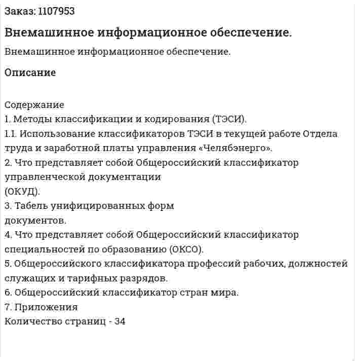 Внемашинное информационное обеспечение. (курсовая работа) 