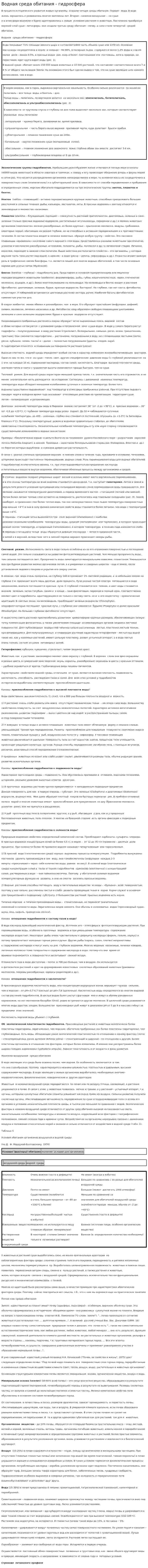 Водная среда обитания - гидросфера