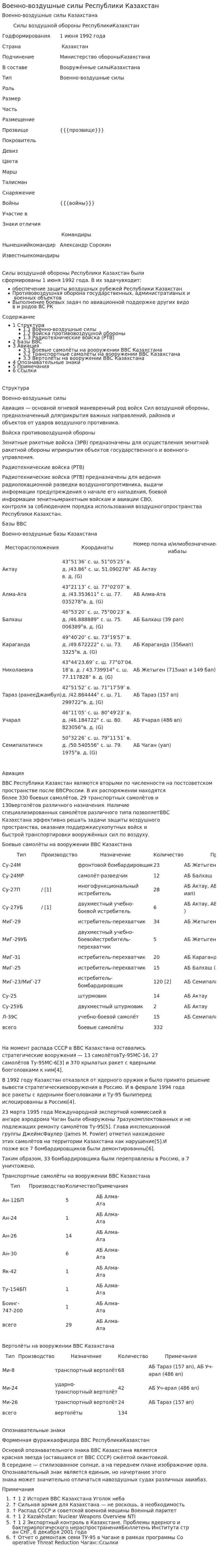 Военно-воздушные силы Республики Казахстан