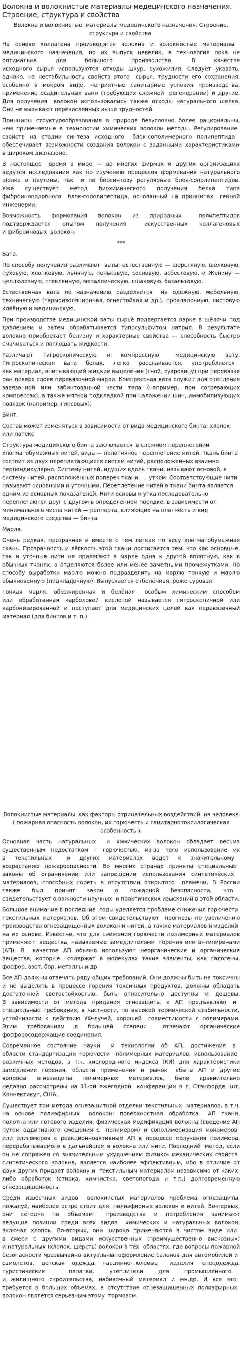 Волокна и волокнистые материалы медецинского назначения. Строение, структура и свойства