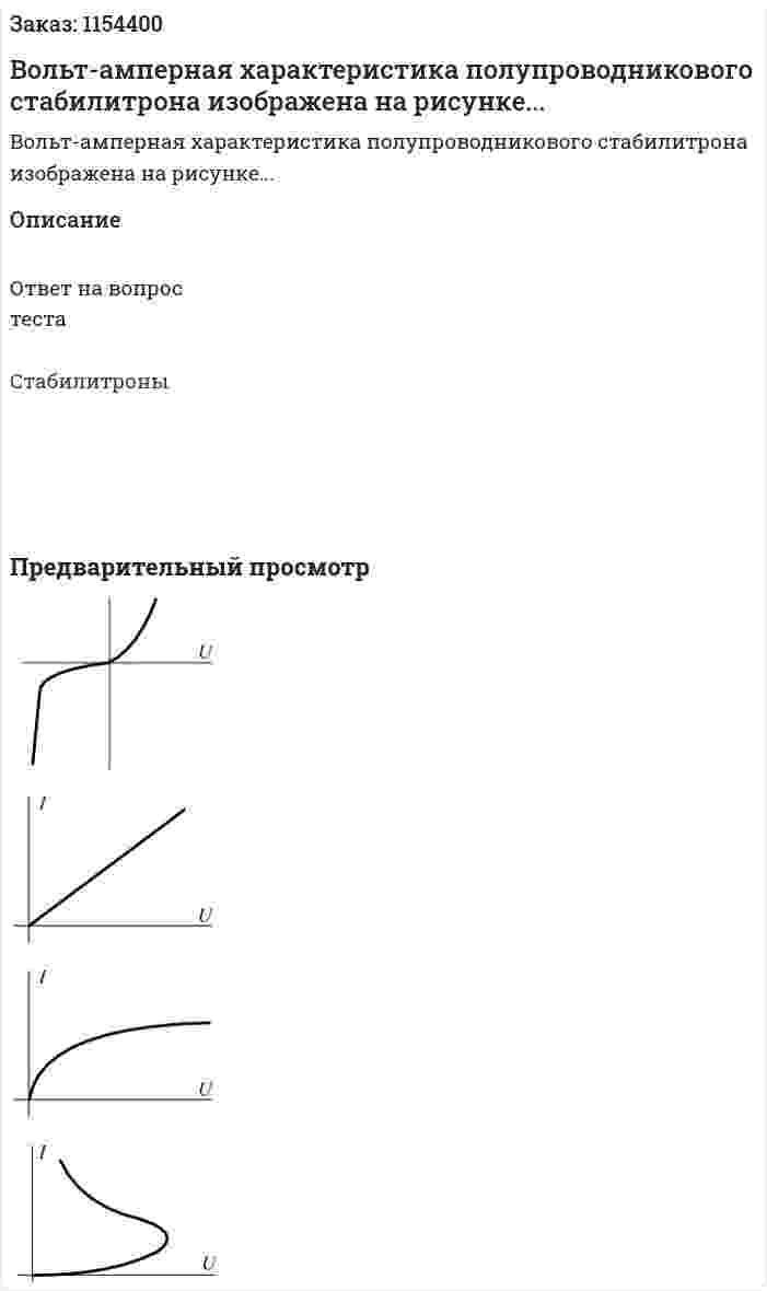 Вольт-амперная характеристика полупроводникового стабилитрона изображена на рисунке...  
