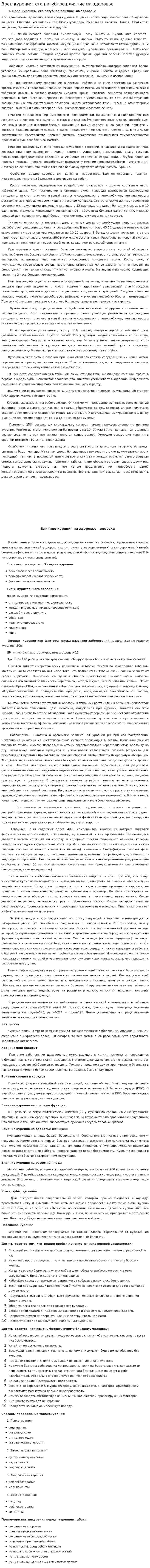 Вред курения, его пагубное влияние на здоровье