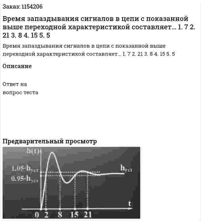 Время запаздывания сигналов в цепи с показанной выше переходной характеристикой составляет… 1. 7 2. 21 3. 8 4. 15 5. 5 