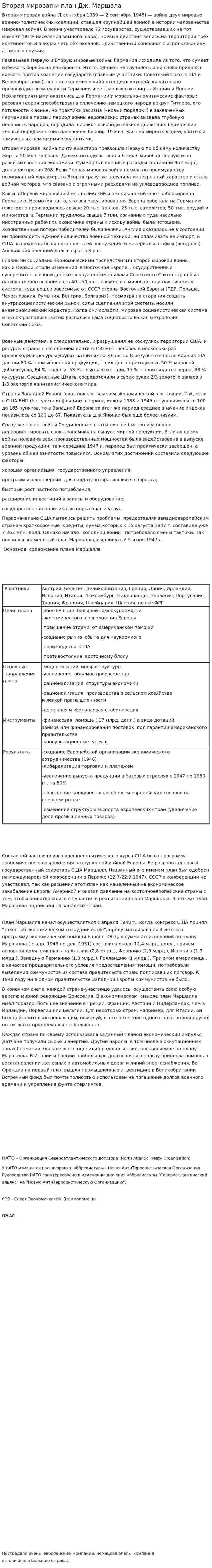 Вторая мировая и план Дж. Маршала